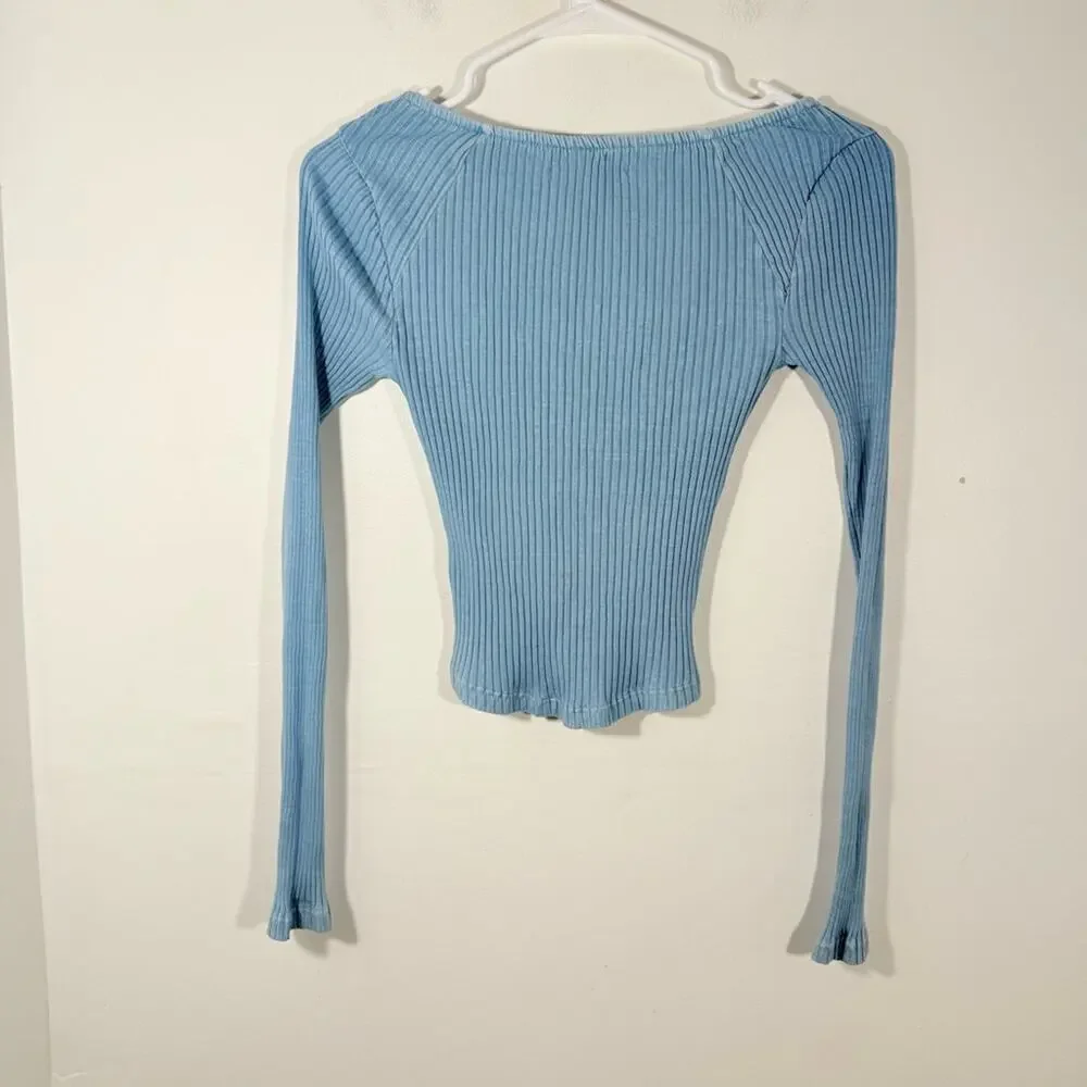 Urban Outfitters Kimchi Blue Lace Button Front Ribbed Long Sleeve Top Small